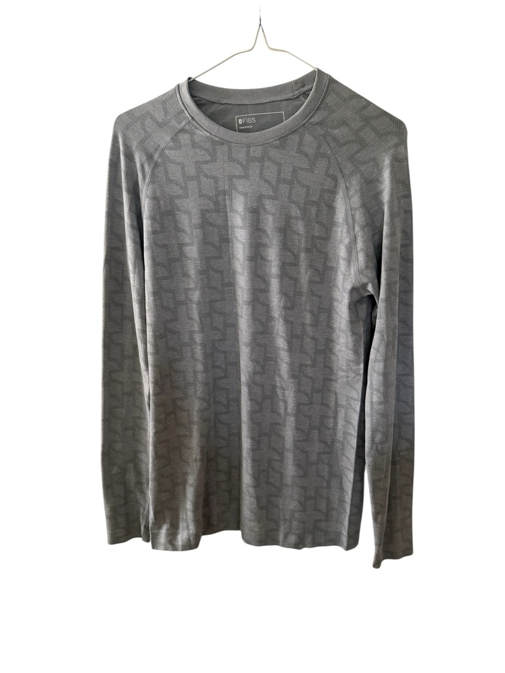 FIGS Makato Seamless Long-Sleeve Underscrub Shirt Men Small Grey Geometric Print